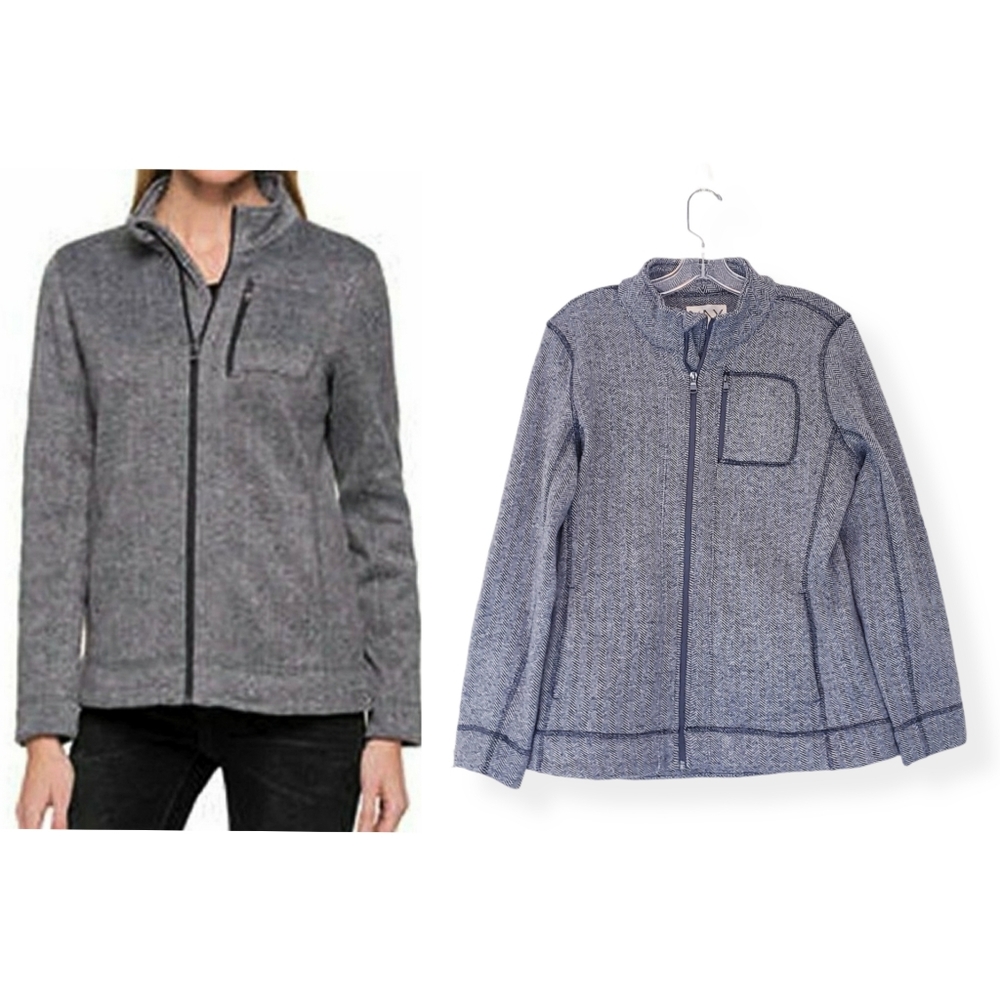 Marc New York Gray Herringbone Jacket Performance Zip Up Fleece Medium